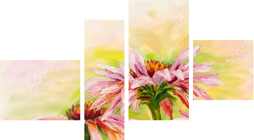 Echinacea, oil painting  - Vierteiliges Leinwandbild, Viertychon