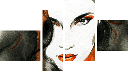 Beautiful woman.  Hand painted fashion illustration  - Vierteiliges Leinwandbild, Viertychon
