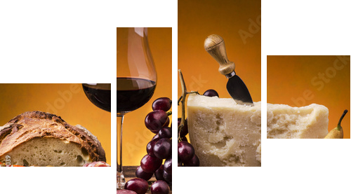 still life con alimenti gastronomici  - Vierteiliges Leinwandbild, Viertychon