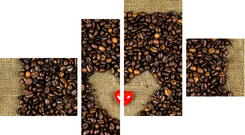 Little heart on coffee beans - Vierteiliges Leinwandbild, Viertychon
