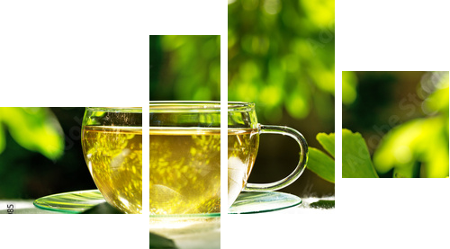 tea with herbaceous plant  - Vierteiliges Leinwandbild, Viertychon