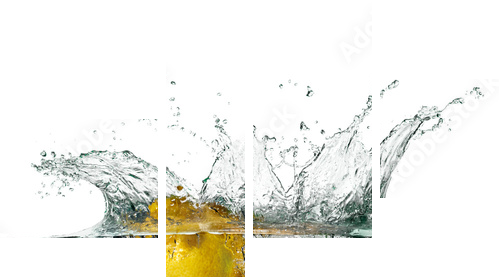 Fresh Lemons Splash in Water Isolated on White Background - Vierteiliges Leinwandbild, Viertychon