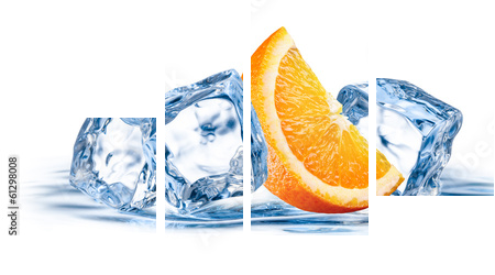 Orange fruit with ice isolated on white background - Vierteiliges Leinwandbild, Viertychon