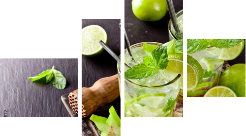Fresh mojito drinks on black stone  - Vierteiliges Leinwandbild, Viertychon