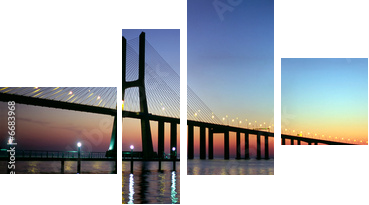 Vasco da Gama bridge panorama at dusk - Vierteiliges Leinwandbild, Viertychon