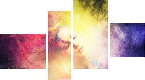 Woman muse with creative body art and hairdo  - Vierteiliges Leinwandbild, Viertychon