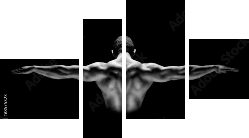 healthy muscular man with his arms stretched out isolated  - Vierteiliges Leinwandbild, Viertychon