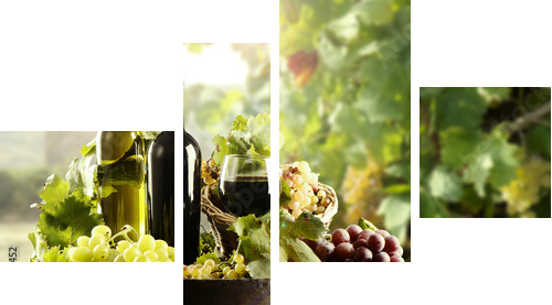 Wine with cask and vineyard  - Vierteiliges Leinwandbild, Viertychon