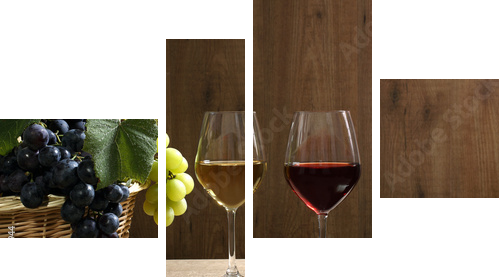 vino due bicchieri su tavolo di legno  - Vierteiliges Leinwandbild, Viertychon
