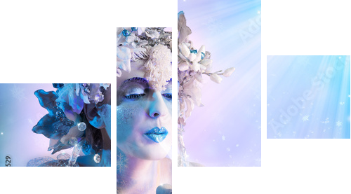 Winter portrait  blowing snowflakes  - Vierteiliges Leinwandbild, Viertychon