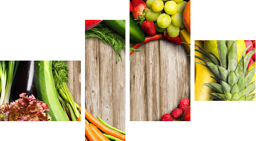 Vegetables and Fruit Heart Shaped  - Vierteiliges Leinwandbild, Viertychon