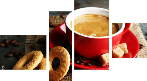 Cup of coffee and tasty cookies  - Vierteiliges Leinwandbild, Viertychon