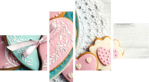 Heart shaped cookies for valentines day  - Vierteiliges Leinwandbild, Viertychon