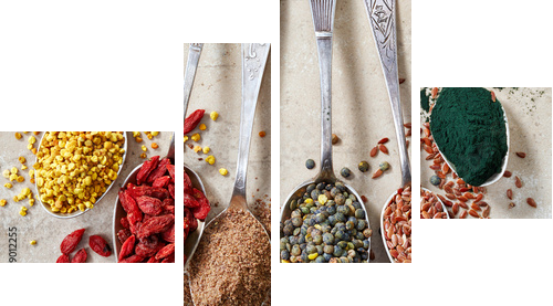 various kinds of superfoods  - Vierteiliges Leinwandbild, Viertychon