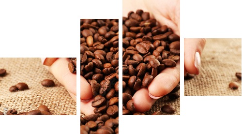 Female hands with coffee beans in shape of heart  - Vierteiliges Leinwandbild, Viertychon
