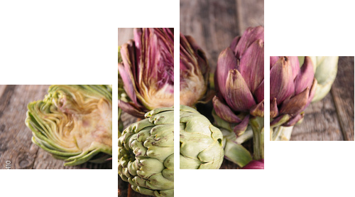 artichoke on wood background  - Vierteiliges Leinwandbild, Viertychon