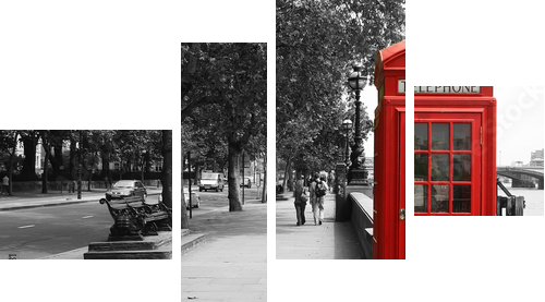London Telephone Booth - Vierteiliges Leinwandbild, Viertychon