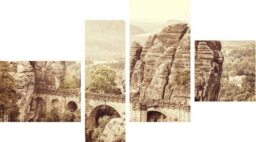 Old sepia postcard style Bastei bridge, Germany. - Vierteiliges Leinwandbild, Viertychon