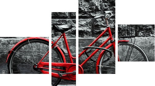 Retro vintage red bike on black and white wall. - Vierteiliges Leinwandbild, Viertychon