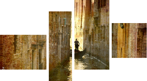 Postcard from Italy - Gondola - Venice - Vierteiliges Leinwandbild, Viertychon