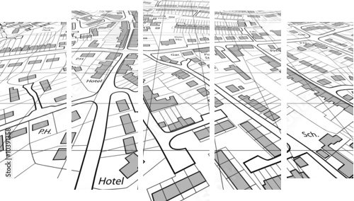 Angled map - Fünfteiliges Leinwandbild, Pentaptychon