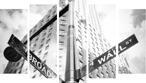 Wall Street and Broadway sign in Manhattan, New York, USA - Fünfteiliges Leinwandbild, Pentaptychon