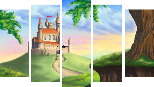 Fantasy castle - Fünfteiliges Leinwandbild, Pentaptychon