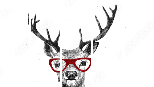 Hand drawn dressed up deer  - Fünfteiliges Leinwandbild, Pentaptychon