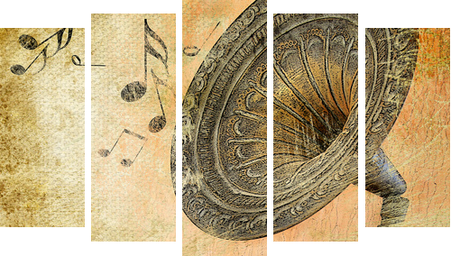 musical retro - Fünfteiliges Leinwandbild, Pentaptychon