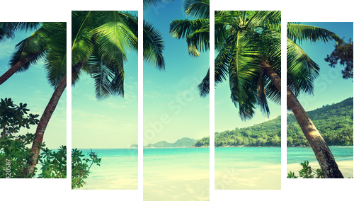 beach Takamaka, Mahe island, Seychelles - Fünfteiliges Leinwandbild, Pentaptychon