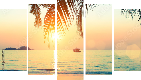 Sunset at tropical sea coast. - Fünfteiliges Leinwandbild, Pentaptychon