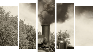 Old locomotive sepia - Fünfteiliges Leinwandbild, Pentaptychon