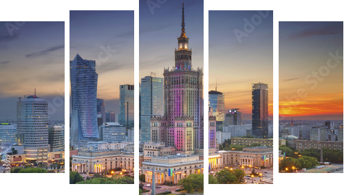 Warsaw. Image of Warsaw, Poland during twilight blue hour. - Fünfteiliges Leinwandbild, Pentaptychon