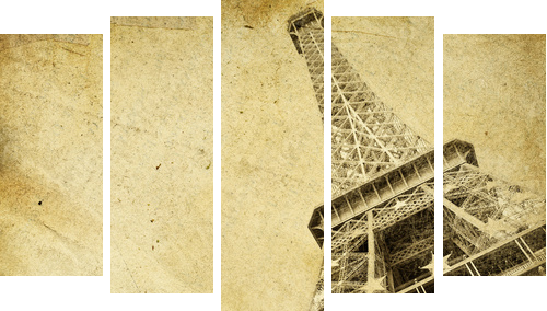 vintage paper with eiffel tower - Fünfteiliges Leinwandbild, Pentaptychon