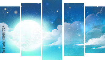 cielo de noche con luna y nubes - Fünfteiliges Leinwandbild, Pentaptychon