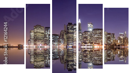 Nowy Jork nocą w blasku świateł
 - Fünfteiliges Leinwandbild, Pentaptychon
