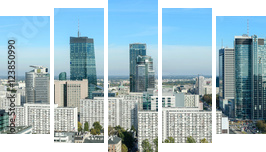 Warszawa, panorama miasta - Fünfteiliges Leinwandbild, Pentaptychon