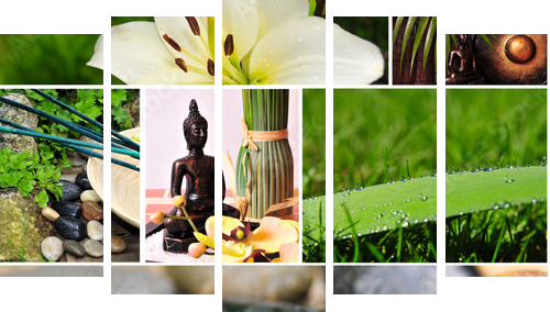 Wellness asiatisch Spa - Fünfteiliges Leinwandbild, Pentaptychon
