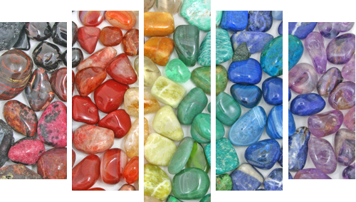 Crystal tumbled chakra stones - Fünfteiliges Leinwandbild, Pentaptychon