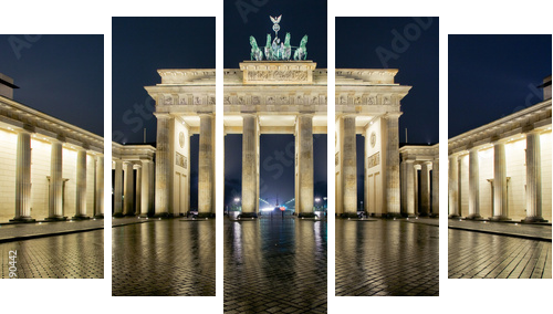 brandenburger tor bei nacht 2 - Fünfteiliges Leinwandbild, Pentaptychon