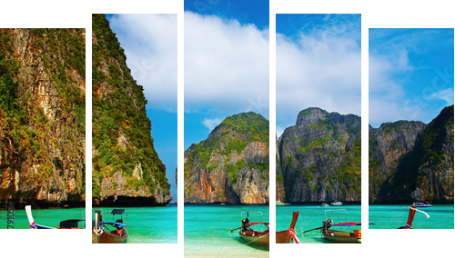 Tropical beach, Maya Bay, Thailand - Fünfteiliges Leinwandbild, Pentaptychon