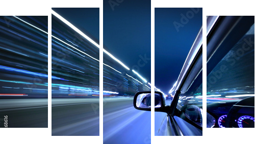night car drive - Fünfteiliges Leinwandbild, Pentaptychon