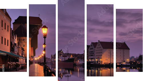 Riverside of GdaÅsk at dawn. - Fünfteiliges Leinwandbild, Pentaptychon