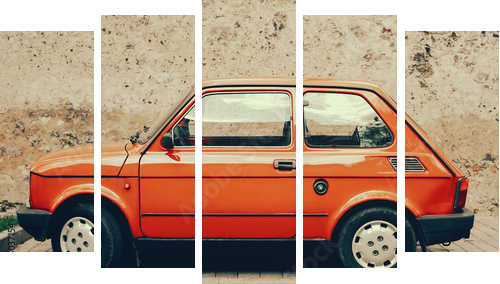 a youngtimer car parked on a street - Fünfteiliges Leinwandbild, Pentaptychon