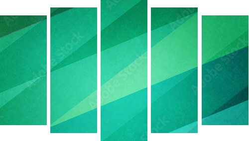 abstract geometric background in modern blue and green beach color hues with soft lighting and texture on striped block pattern - Fünfteiliges Leinwandbild, Pentaptychon