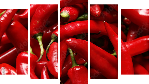 Red hot chilli peppers – papryka chilli na ścianie
 - Fünfteiliges Leinwandbild, Pentaptychon