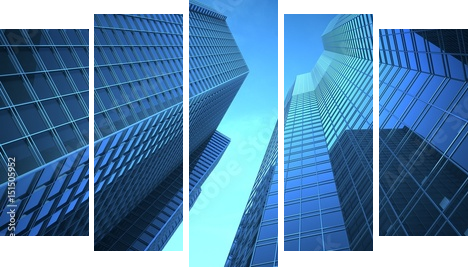 Skyscrappers in the sky. 3d Illustration - Fünfteiliges Leinwandbild, Pentaptychon