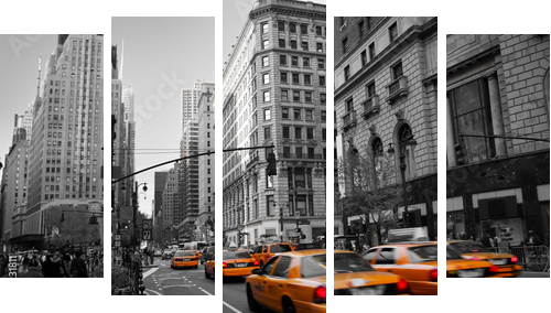 Taxies in Manhattan - Fünfteiliges Leinwandbild, Pentaptychon