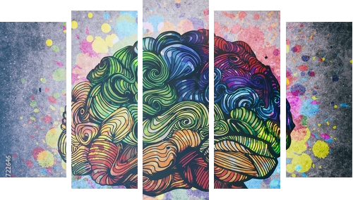 Brain doodle illustration with textures - Fünfteiliges Leinwandbild, Pentaptychon
