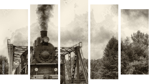 Old steam locomotive - Fünfteiliges Leinwandbild, Pentaptychon